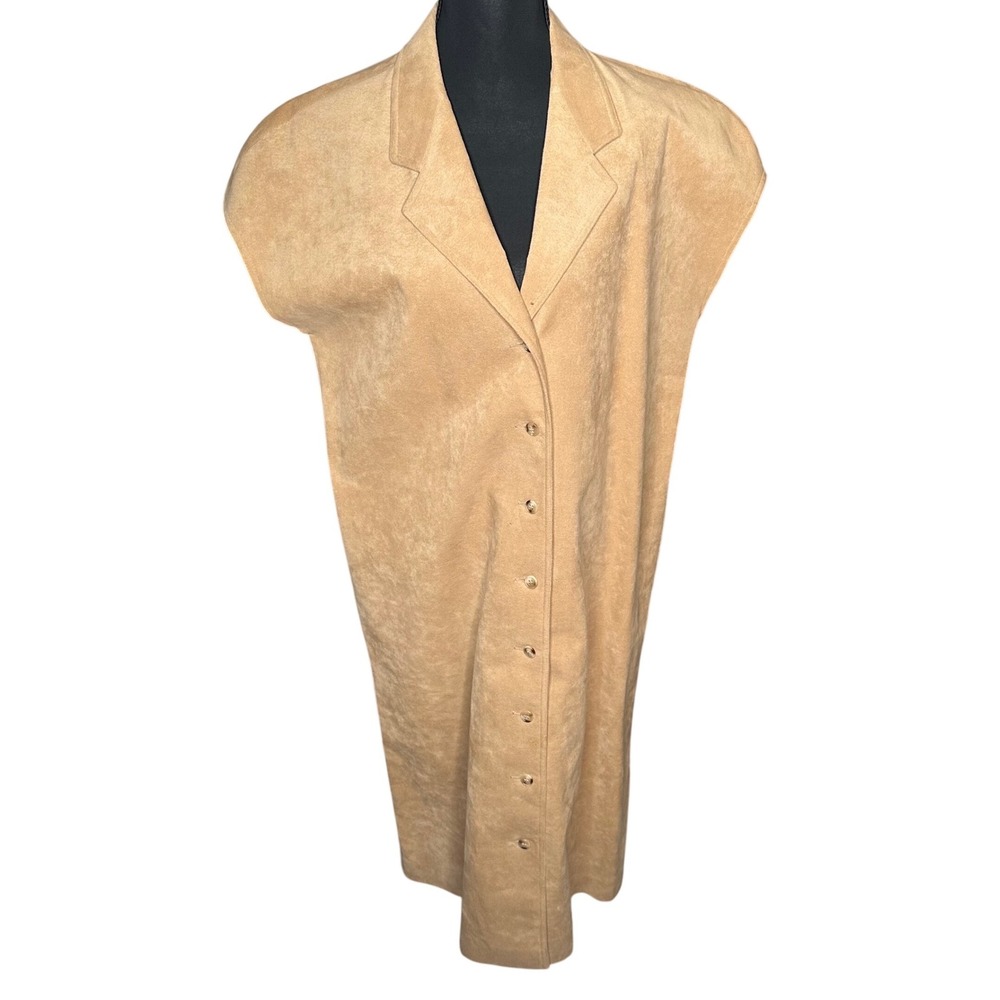 ULTRA SUEDE Y2k Tan Button Front Cap Sleeve Midi Dress Duster Vest Size M/L